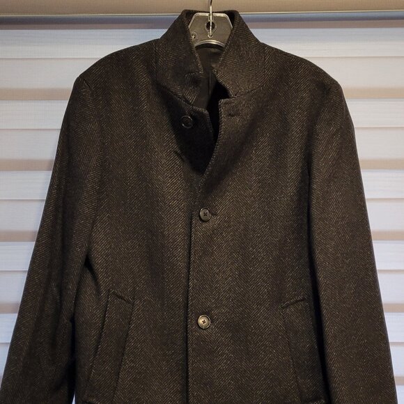 Club Monaco Loukas Herringbone Manteaux Black Mix/Noir Wool Coat - Men's, NWT - Picture 2 of 10